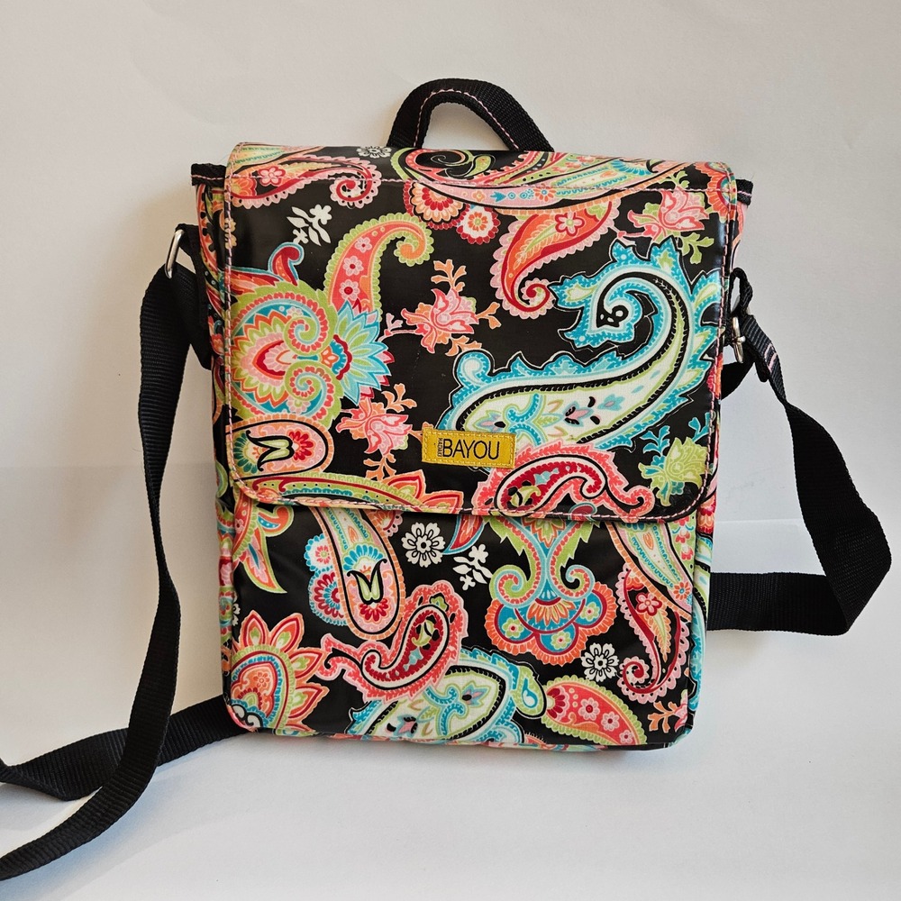 Bayou Paisley Messenger Bag Multi-Color Crossbody Shoulder Bag Black Trim